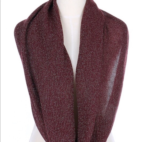 Aubrey Glitter Accent Burgundy Infinity Scarf - Picture 2 of 5